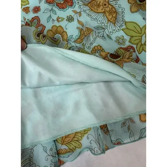 Vintage Y2K Skirt Lined Floral Aqua 70s-inspired A-Line Flowy Lightweight Large - Picture 3 of 6